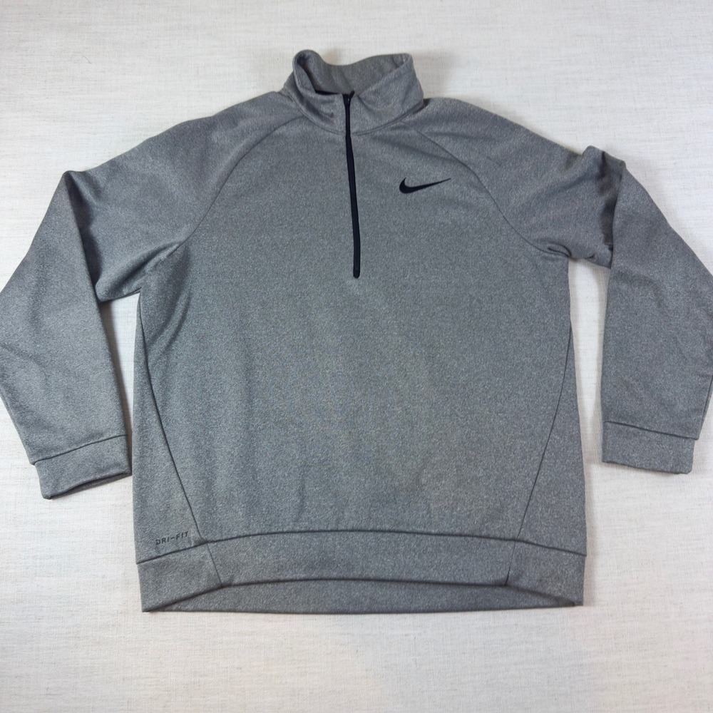 Nike Dri-FIT Mens Quarter Zip Pullover Heather Grey XL Mock Neck Long Sleeve